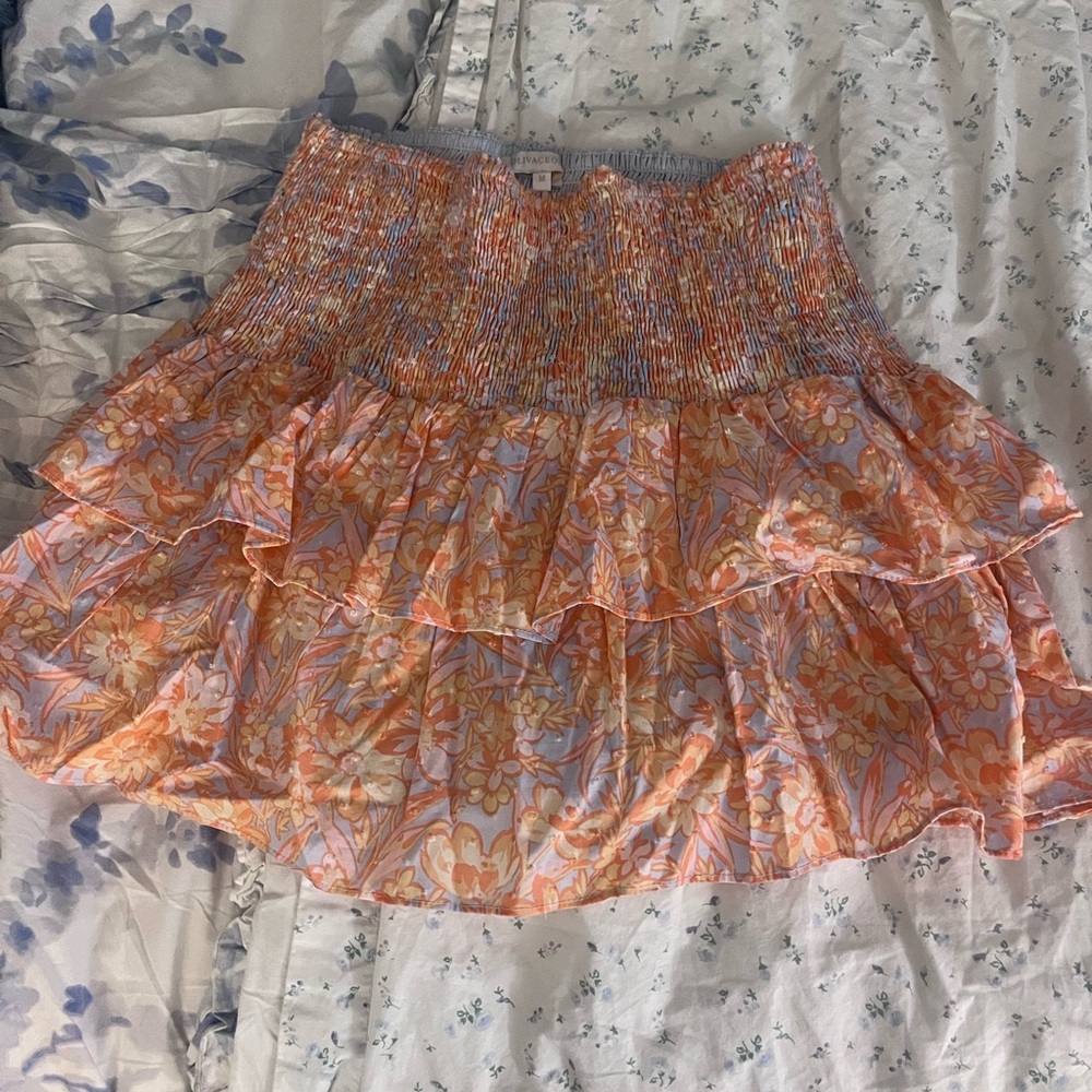 Olivaceous Floral A-Line Skirt in Orange and Blue